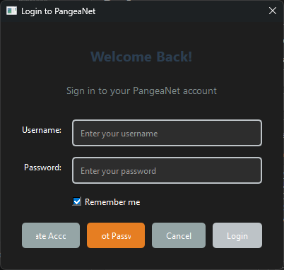 Screenshot: Login dialog showing username and password fields
