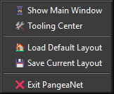 Screenshot: System tray icon right-click menu showing layout shortcuts