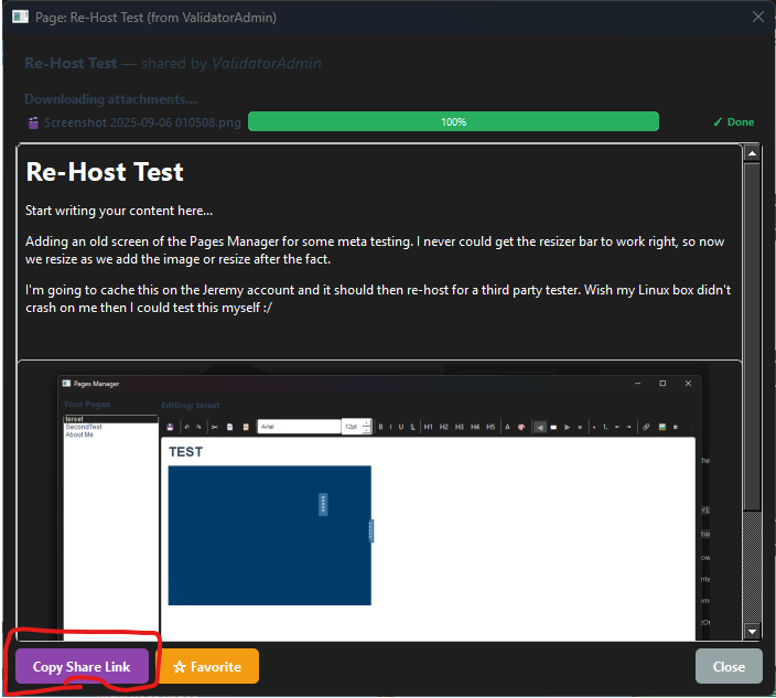 Screenshot: Pages window with the Copy Link button highlighted in the toolbar